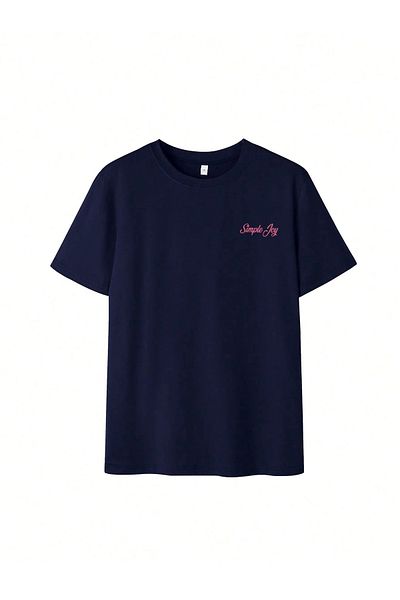 Trendseninle Tricou oversize cu imprimeu Simple Joy, albastru bleumarin pentru femei