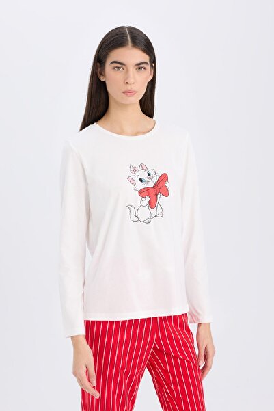 DeFacto Fall in Love Aristocats Pijama Takım Uzun Kollu Üst Beli Lastikli Desenli Alt D2287AX24WN