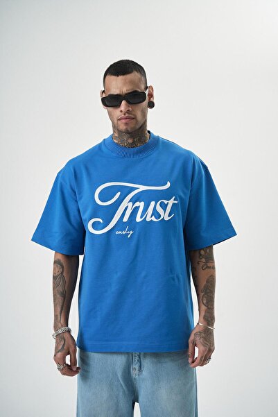 Respire Oversize kroj T-shirt - Muško plavo pismo Trust