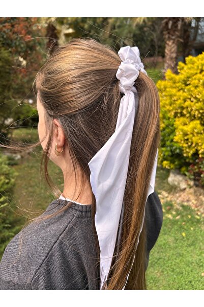 ByMerve Eșarfă de damă din satin Model alb elastic pentru păr