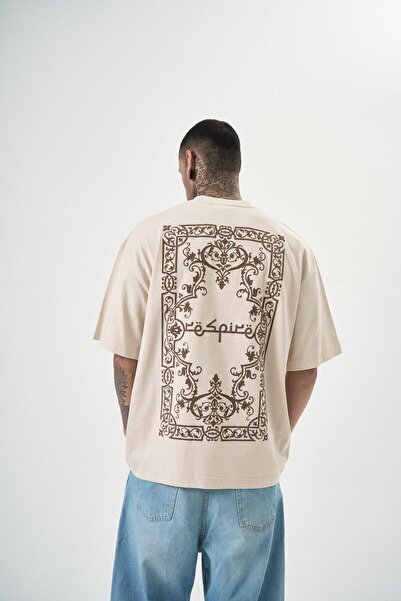 Respire Μπεζ Oversize T-Shirt Ανδρικά Στολίδια με στάμπα