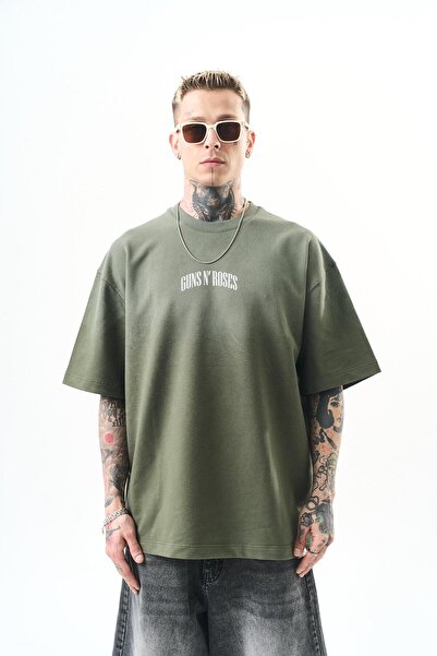 Respire Ανδρικό μπλουζάκι Guns Roses με στάμπα Oversize Χακί