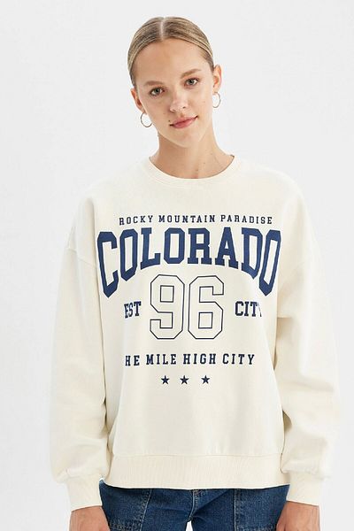 DeFacto Loose Fit Crew Neck Printed Thick Sweatshirt C7811Ax24Wn