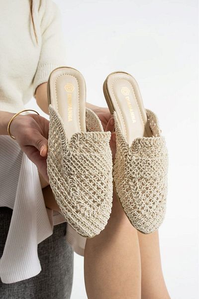 AlbiShoes Γυναικείες καλοκαιρινές ελαφριές άνετες παντόφλες κλειστές μπροστινές ψάθινες πλεκτές παντόφλες καθημερινές παντόφλες