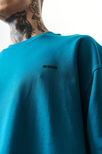 Respire Ανδρικό μπλουζάκι Respire Text Detailed Oversize Petrol