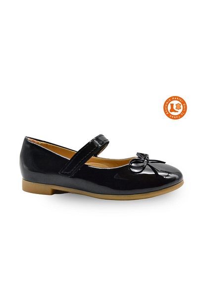 kids A more Jessica Girl's Single Velcro Leather Black Color Ballerina Shoes