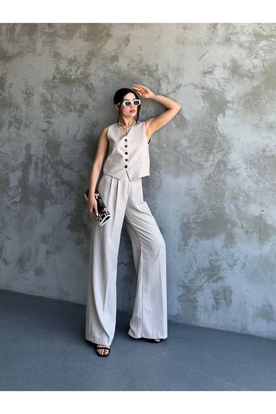 Moda İkra 2-Piece Linen Vest and Trousers Set