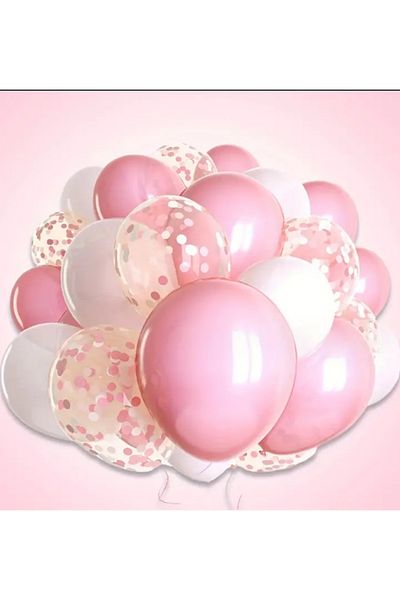 Çemrek Süs Parti Pink White Transparent Pink Sequin Balloon Bundle 25 Pcs