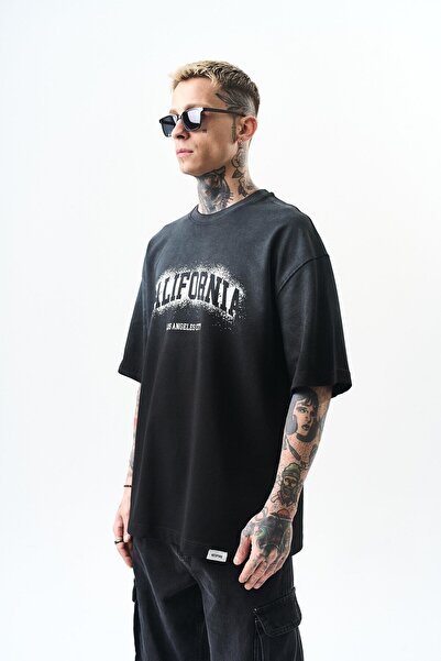Respire Erkek California Baskılı Oversize T-Shirt Siyah
