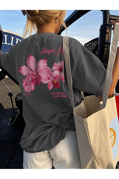 Trendseninle Γυναικείο μπλουζάκι Smoked Simple Joy με στάμπα Oversize