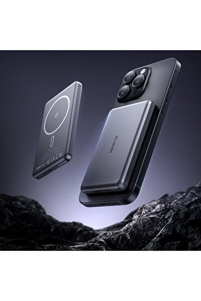 Mcdodo MC-4641 20W 5000mAh Metal Ultra İnce Manyetik Kablosuz Power Bank Siyah