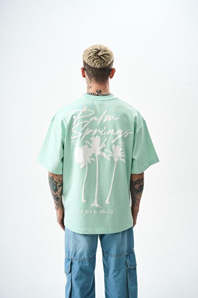 Respire Tricou supradimensionat pentru bărbați - imprimeu cu palmier verde apă