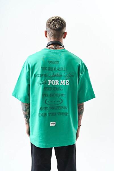 Respire Tricou verde oversize brodat pentru bărbați