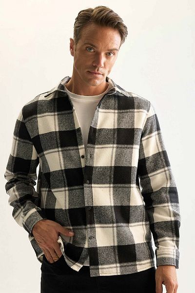 DeFacto Reguler Fit Polo - kostkovaný dřevorubecký flanel s dlouhým rukávem