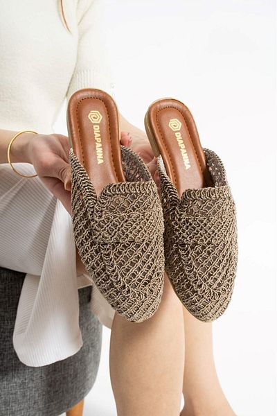 AlbiShoes Γυναικείες καλοκαιρινές ελαφριές άνετες παντόφλες κλειστές μπροστινές ψάθινες πλεκτές παντόφλες καθημερινές παντόφλες