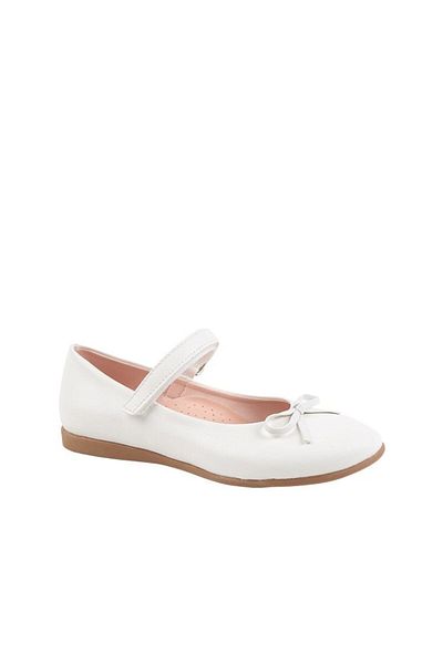 kids A more Jessica Girl's Single Velcro Leather White Color Ballerina Shoes