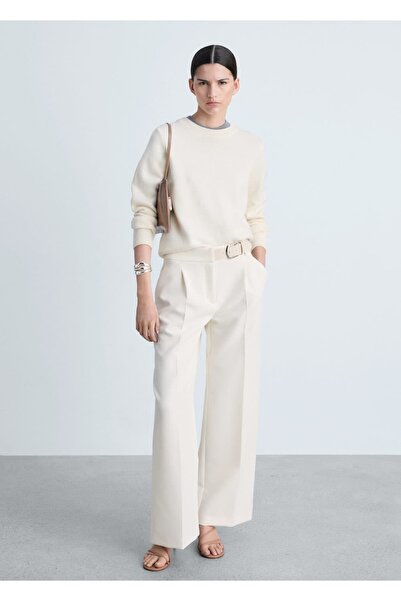 MANGO Woman Kemerli düz kesim pantolon