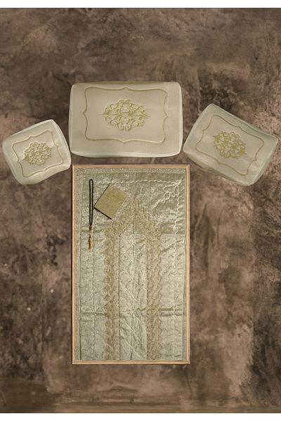 HAYRAN HOME Dowry Purse, Laced Prayer Rug Set, 6 Piece Yasin, İnci Rosary, Bride and Groom Set