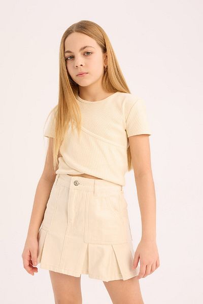 DeFacto Koszulka dziewczęca Slim Fit Slim Cut z okrągłym dekoltem i krótkim rękawem D9269a825sm