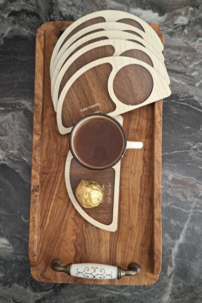 Kutaydan 6 Pieces Slice Wooden Laser Cut Coffee and Coaster