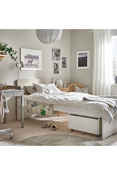 IKEA Bedside Storage Pocket 75 x 27 cm Organizer Pocket with Compartments Polyester Mobile Pocket Beige