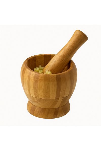 Kitchen Design Lab Natural Bamboo Wooden Garlic Press Mortar Medium Size