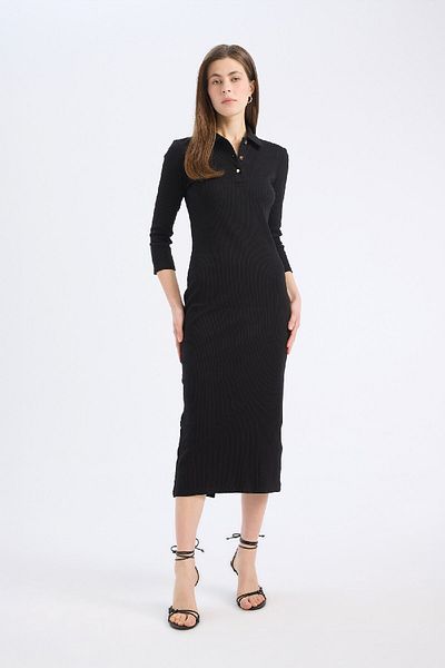 DeFacto Φόρεμα που αγκαλιάζει το σώμα Bodycon Polo Neck Basic Απλό Μίντι Φόρεμα E2245AX25SP