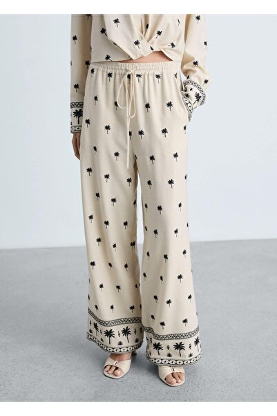 MANGO Woman İşlemeli düz kesim pantolon