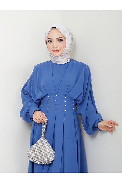 VOLT CLOTHİNG Rochie de damă cu mâneci cu balon plisate cu stras