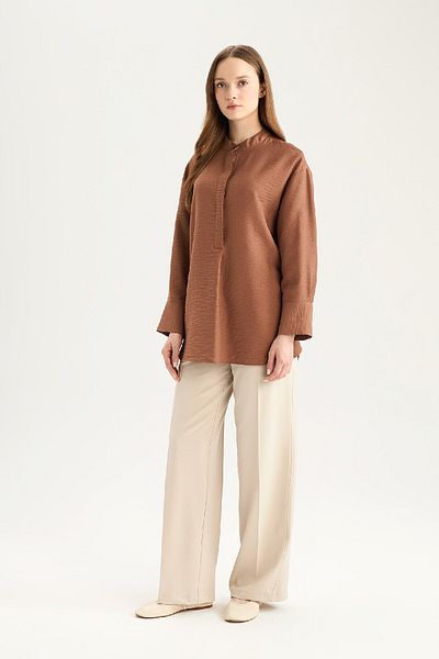 DeFacto Relax Fit Prevailing Collar Basic Solid Long Sleeve Shirt Tunika E1757AX25SP
