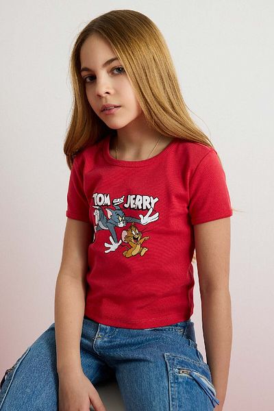 DeFacto Girls' Tom & Jerry Crop Crew Neck Short Sleeve T-Shirt E0479A825Sp