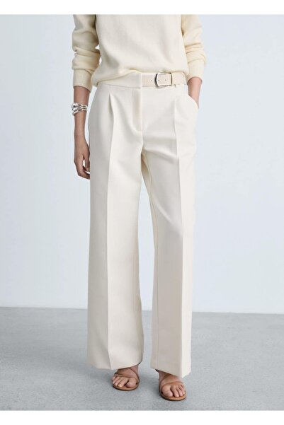 MANGO Woman Kemerli düz kesim pantolon