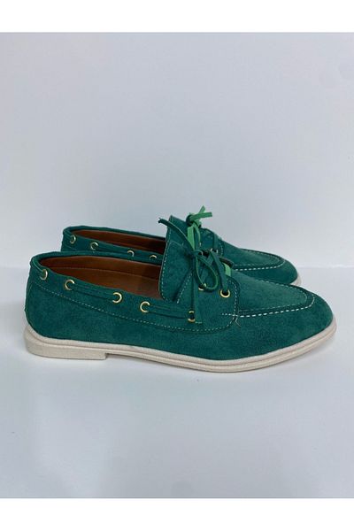 POLENS Pantofi de balerină din piele de căprioară, verzi, pentru uzură zilnică