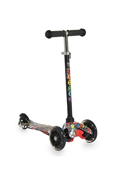 OEM Trotineta copii 3-5 Ani, Moni Fidget Negru, roti cu LED uri, maner reglabil pe inaltime