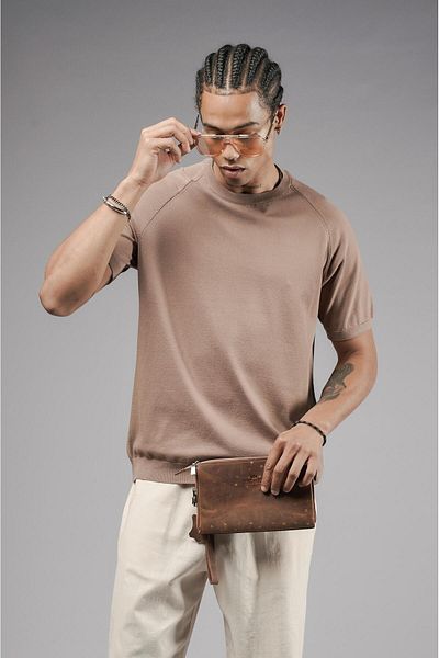 king brich Ανδρικό T-Shirt Crew Neck Raglan Sleeve Knitwear