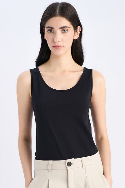 DeFacto Slim Fit Slim Fit Basic Plain Crew Neck Czarny Sportowiec I1059Az25Sm