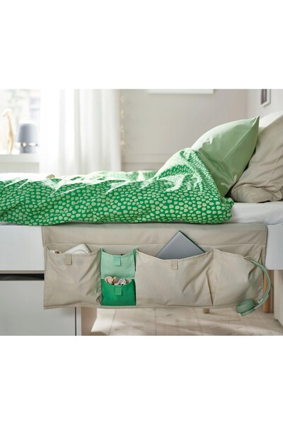 IKEA Bedside Storage Pocket 75 x 27 cm Organizer Pocket with Compartments Polyester Mobile Pocket Beige