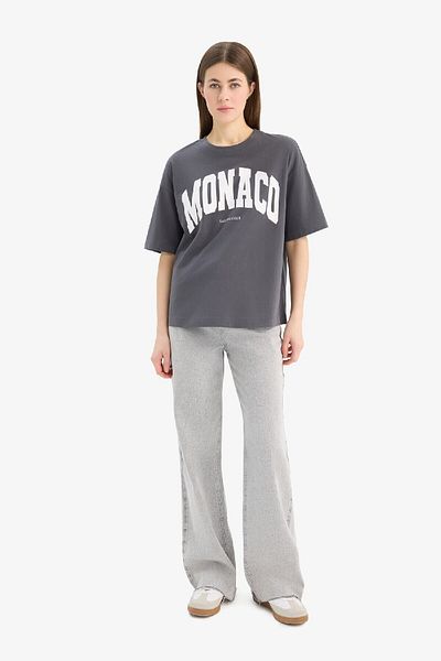 DeFacto Oversize Wide Fit Crew Neck Printed Combed Cotton Short Sleeve T-Shirt E2794Ax25Sp
