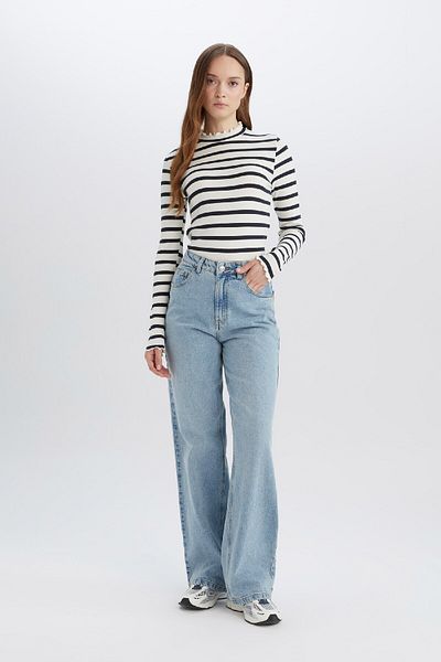 DeFacto Half Turtleneck Striped Long Sleeve T-Shirt C5403Ax25Sp