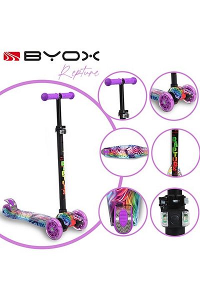 OEM Children's scooter 3-5 years old, Byox Rapture Purple, light weight, wheels with lights and adjustable handlebars