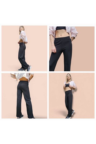 opheliateks Women's Lycra Elastic Waist Comfortable Wide Leg Palazzo Black Trousers