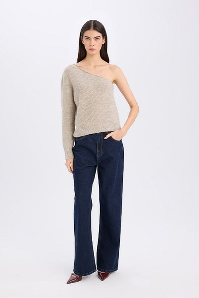 DeFacto Regular Fit One Shoulder Basic Plain Knitwear Sweater E2308Ax24Wn