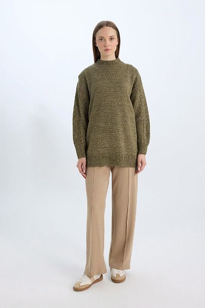 DeFacto Relax Fit Elastic Waist Basic Απλό Κρεπ Παντελόνι Palazzo D6884ax24wn
