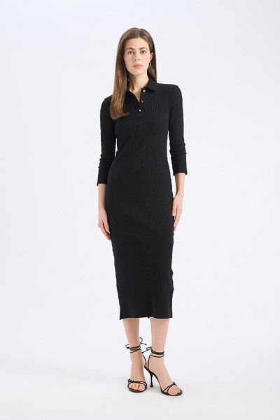DeFacto Φόρεμα που αγκαλιάζει το σώμα Bodycon Polo Neck Basic Απλό Μίντι Φόρεμα E2245AX25SP
