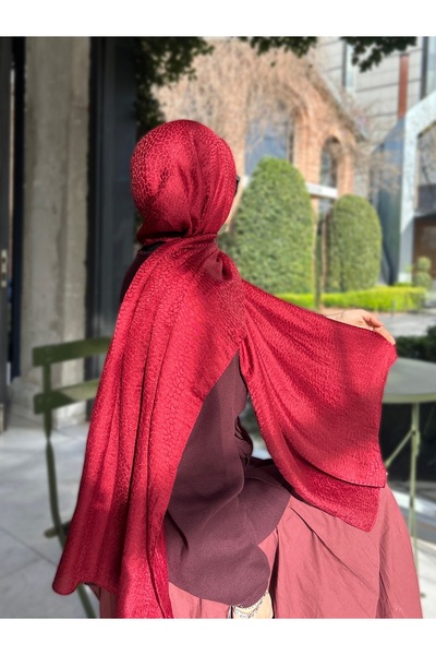 Qalortex Scarf Σάλι ζακάρ από βαμβάκι με πέτρινο σχέδιο-κερασί