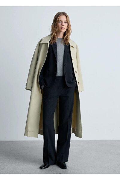 MANGO Woman İnce çizgili kumaş pantolon