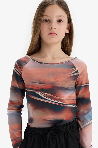 DeFacto Tricou cu mânecă lungă pentru fete, slim fit, slim fit, cu guler evazat D9268A825SP