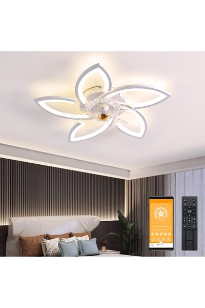 woda LED Tavan Vantilatörü Aydınlatmalı 48W Kısılabilir Vantilatörlü Tavan Lambası Uzaktan Kumandalı