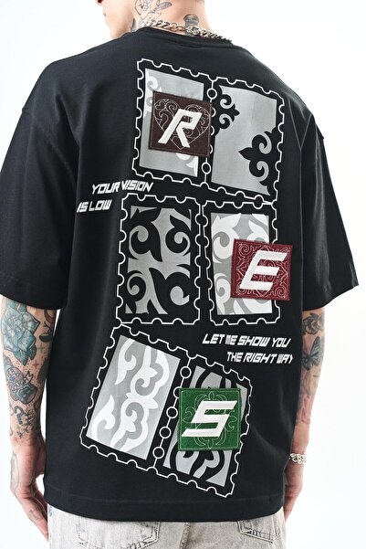 Respire Ανδρικό μπλουζάκι χαμηλής όρασης κεντημένο oversize μαύρο