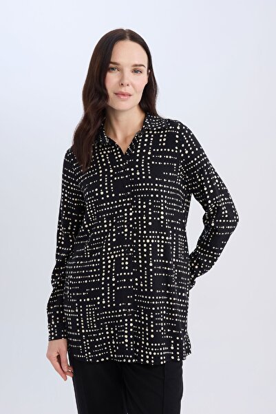 DeFacto Loose Fit Gömlek Yaka Desenli Uzun Kollu Gömlek Tunik T0609az25sp